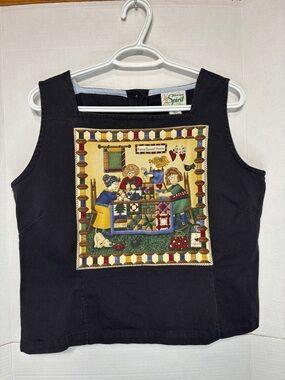 Vintage Northern Spirit Navy Cotton Boxy Tank Quilt Patchwork Top Grandmacore